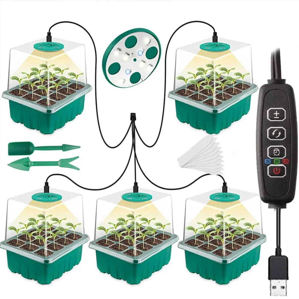 LED Grow Light Seed Starter Kit – 12-Cell Full Spectrum Germination Tray