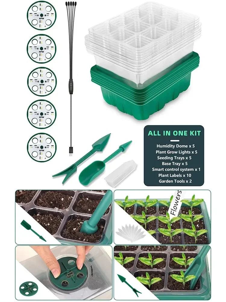 LED Grow Light Seed Starter Kit – 12-Cell Full Spectrum Germination Tray