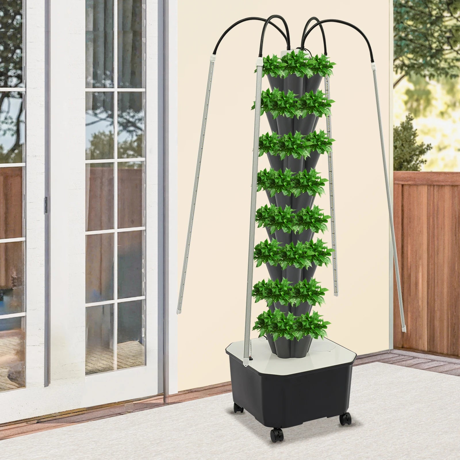 40-Plant Hydroponic Outdoor Indoor Vertical Garden Kit with 4 Wheels LED Hydroponics Growing Tower