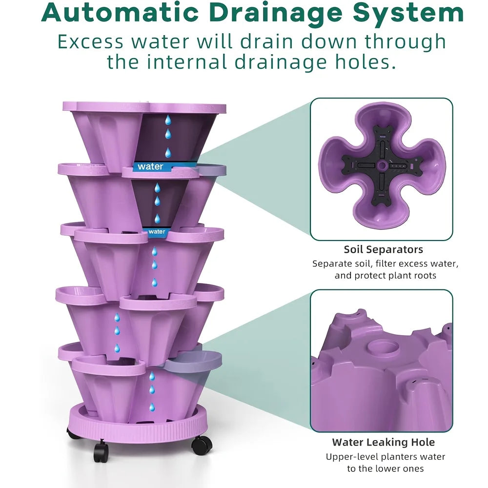 5-Layer Stackable Vertical Garden Planter with Wheels