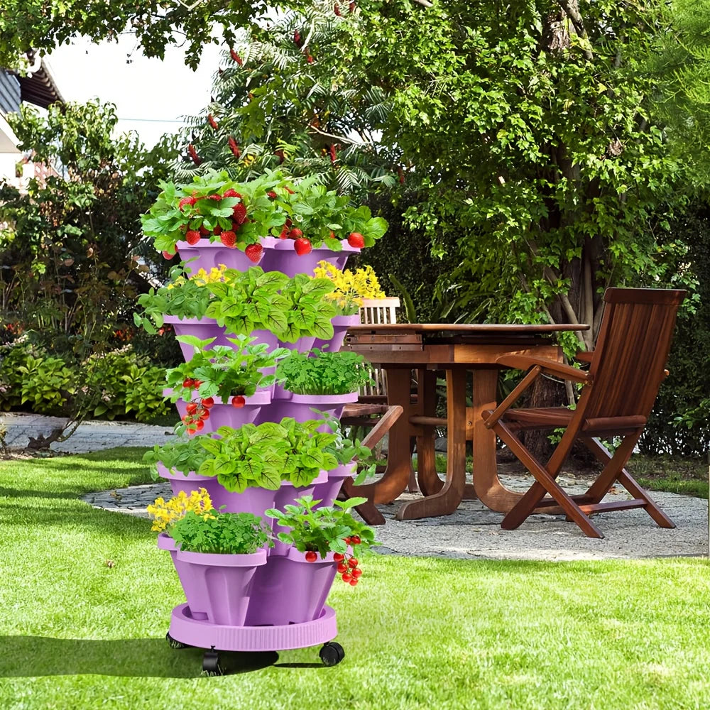 5-Layer Stackable Vertical Garden Planter with Wheels