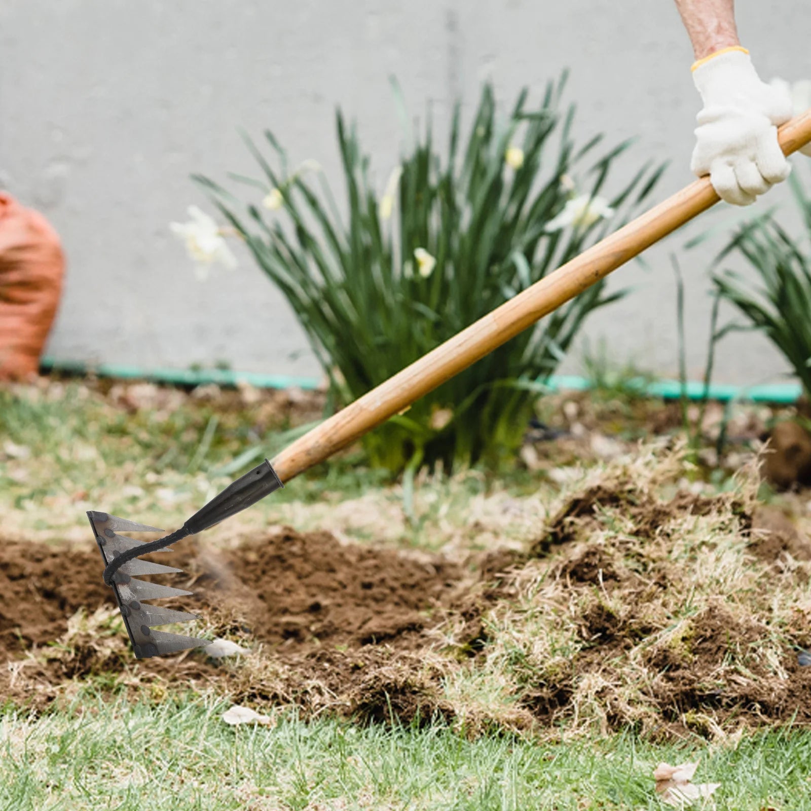 6-Tooth Heavy-Duty Garden Rake – Soil Loosening & Leveling Tool