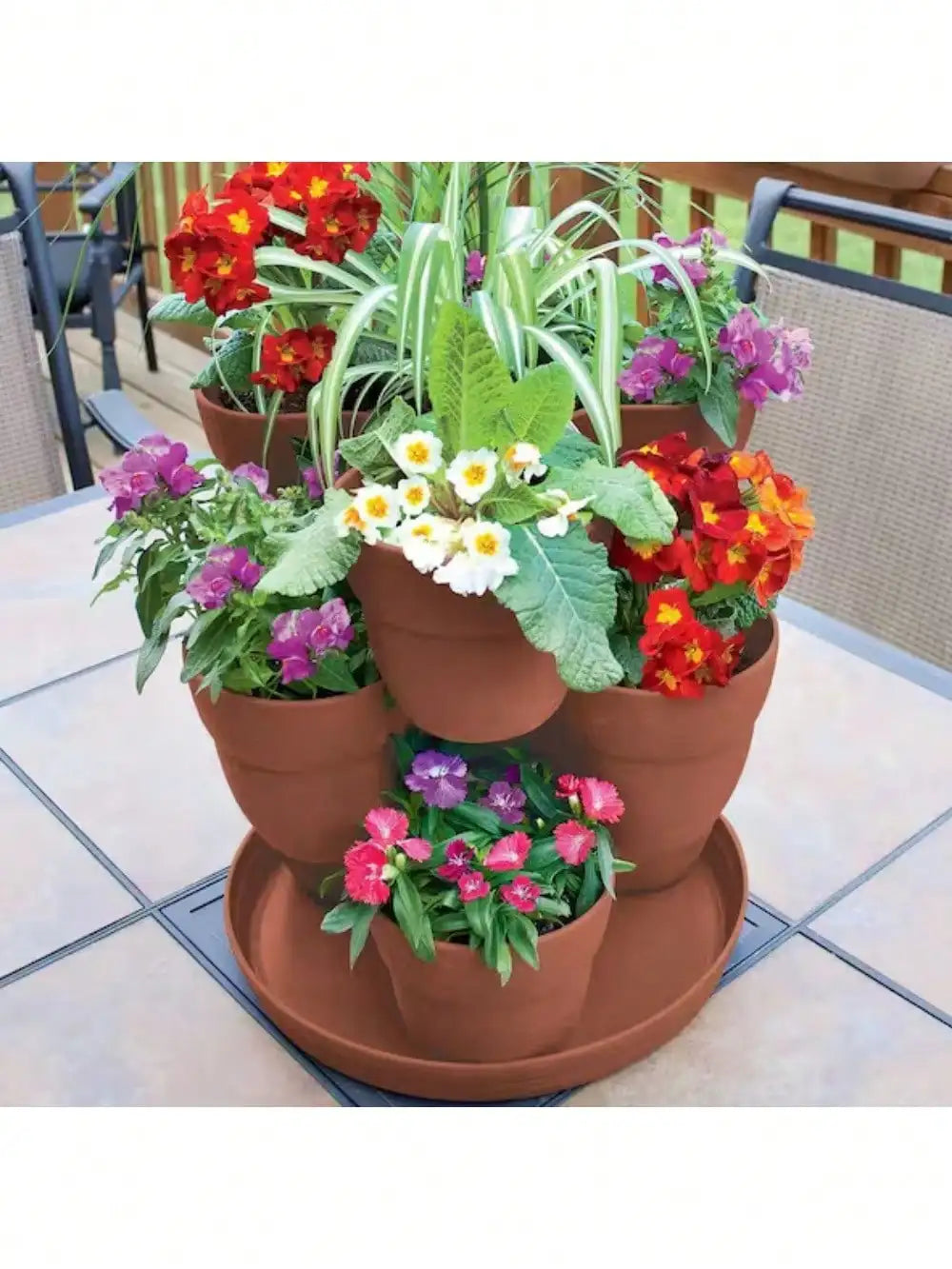 3-Tier Resin Vertical Planter – Terra Cotta Flower & Herb Pots