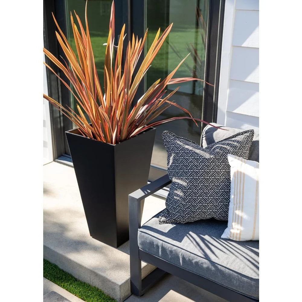26-Inch Resin Taper Planter Set – 2-Pack Black Indoor/Outdoor Pots