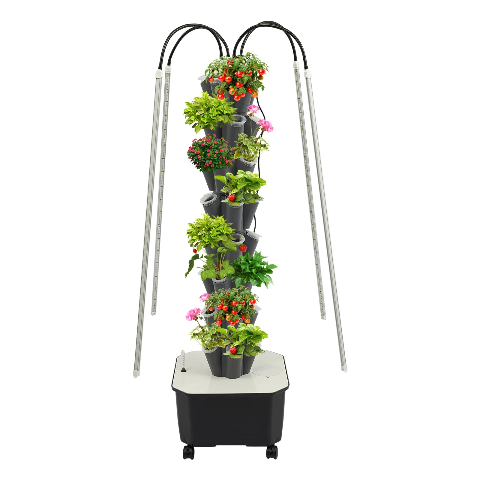 40-Plant Hydroponic Outdoor Indoor Vertical Garden Kit with 4 Wheels LED Hydroponics Growing Tower