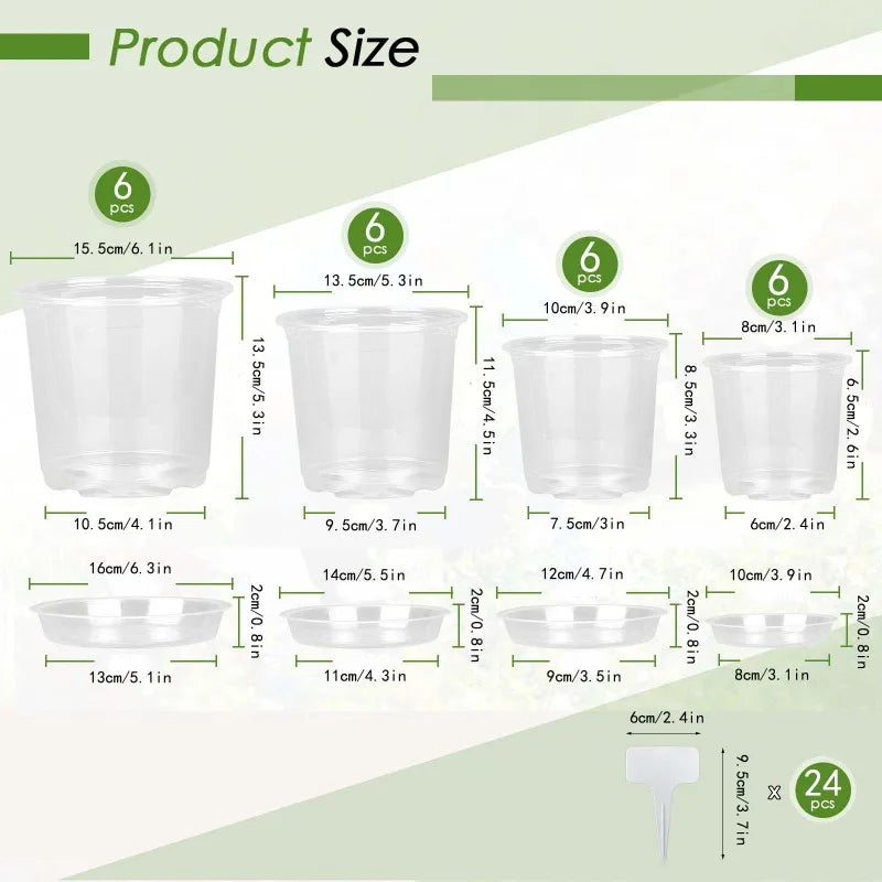 72-Piece Clear Nursery Pot Set with Trays & Labels – Seed Starter Kit