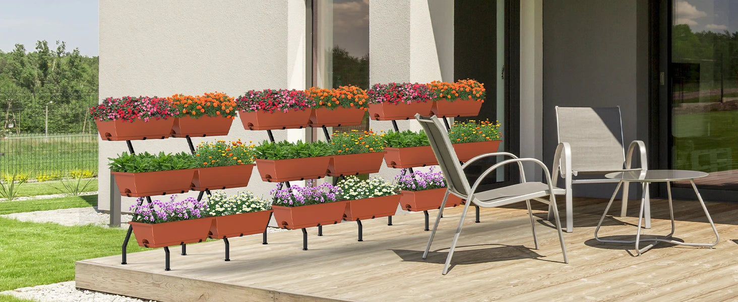 3-Tier Vertical Planter with 6 Boxes – Adjustable Raised Garden Bed (Red)