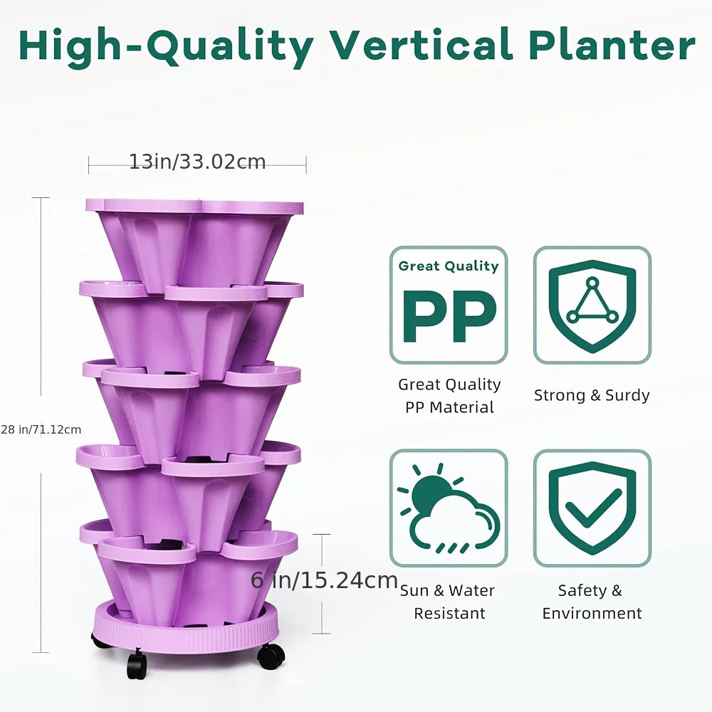 5-Layer Stackable Vertical Garden Planter with Wheels