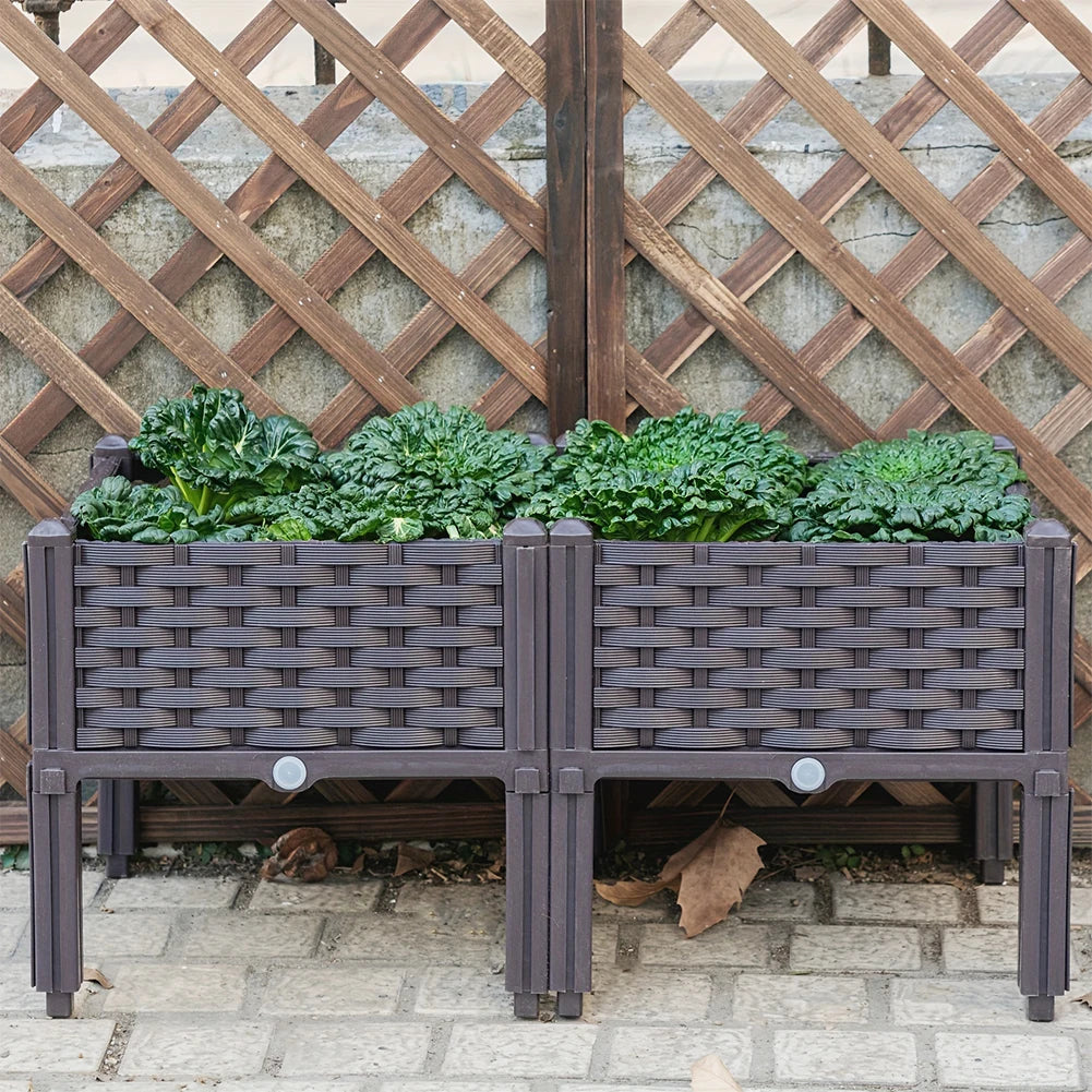 Elevated Plastic Raised Garden Bed – Outdoor Planter with Drain Outlet