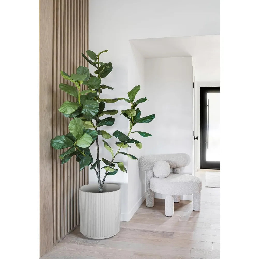 Round Demi Planter – Indoor/Outdoor Plastic-Concrete Pot with Drainage