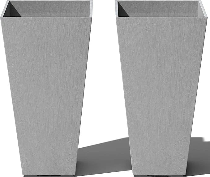 26-Inch Resin Taper Planter Set – 2-Pack Black Indoor/Outdoor Pots