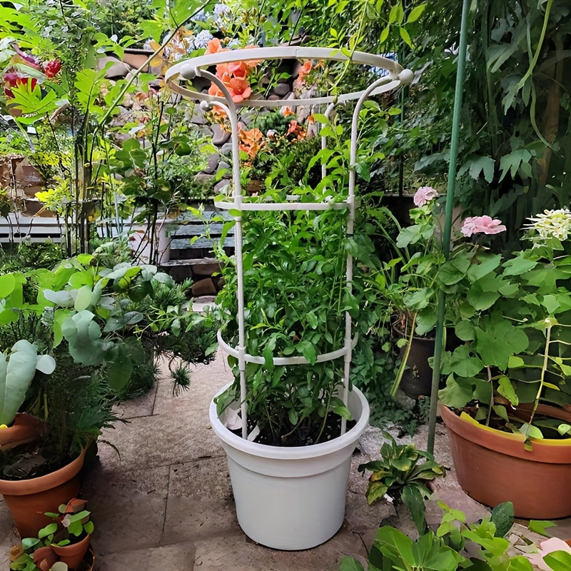 82.68-Inch White Metal Climbing Plant Trellis Garden Frame - Rust-Resistant Outdoor Cage Support with Plastic Coating, Perfect for Vines, Flowers, Vegetables, and Roses, Practical Garden Structure with Grid Design