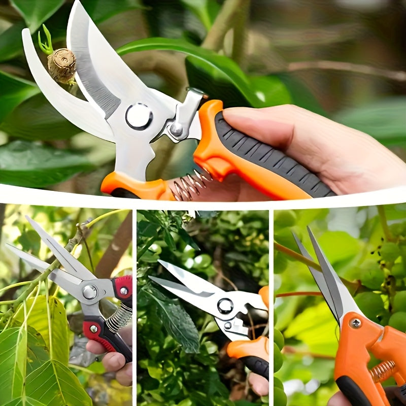 7pcs Heavy-Duty Stainless Steel Gardening Pruning Shears Set with Ergonomic Anti-Slip Handle & Storage Bag - Multifunctional Manual Garden Clippers, Fruit Picker, Tree Trimmer Tools for Landscaping, Lawn Care, Fruit Harvestin