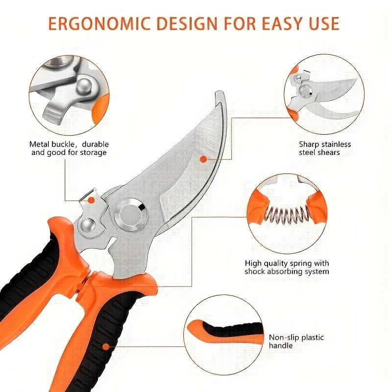 7pcs Heavy-Duty Stainless Steel Gardening Pruning Shears Set with Ergonomic Anti-Slip Handle & Storage Bag - Multifunctional Manual Garden Clippers, Fruit Picker, Tree Trimmer Tools for Landscaping, Lawn Care, Fruit Harvestin