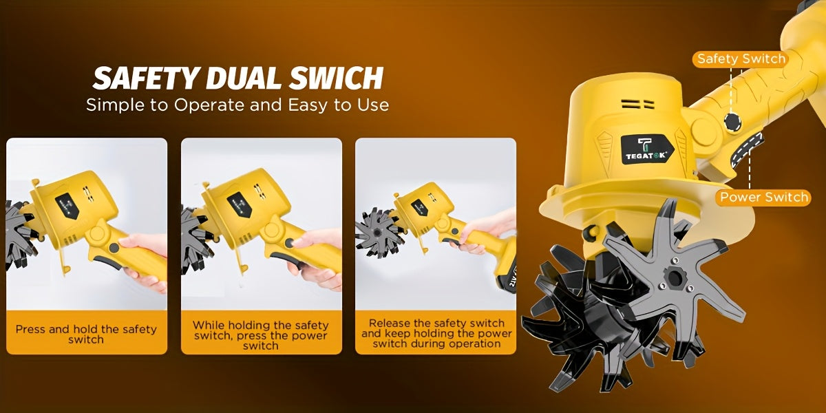 20V Cordless Tiller Cultivator, Electric Garden Tiller, Lightweight Handheld Tiller Cultivator, 9-inch Tilling Width & 6.6-inch Depth Rototiller, Equipped with 1 Or 2 Battery and Charger, Suitable for Turning Soil in Courtyar