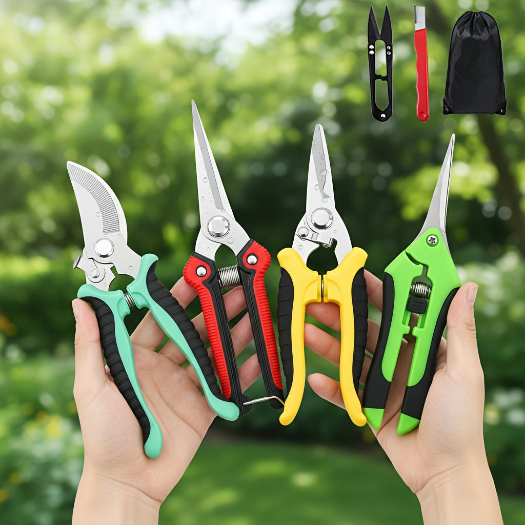 7pcs Heavy-Duty Stainless Steel Gardening Pruning Shears Set with Ergonomic Anti-Slip Handle & Storage Bag - Multifunctional Manual Garden Clippers, Fruit Picker, Tree Trimmer Tools for Landscaping, Lawn Care, Fruit Harvestin