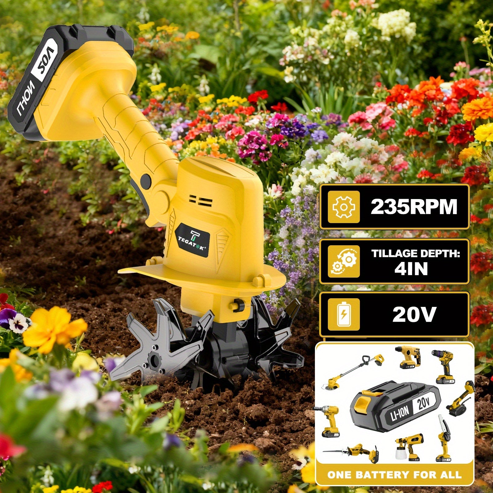 20V Cordless Tiller Cultivator, Electric Garden Tiller, Lightweight Handheld Tiller Cultivator, 9-inch Tilling Width & 6.6-inch Depth Rototiller, Equipped with 1 Or 2 Battery and Charger, Suitable for Turning Soil in Courtyar