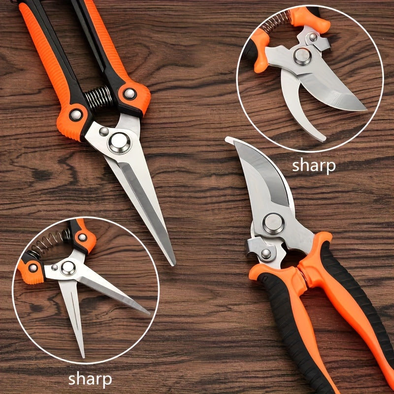 7pcs Heavy-Duty Stainless Steel Gardening Pruning Shears Set with Ergonomic Anti-Slip Handle & Storage Bag - Multifunctional Manual Garden Clippers, Fruit Picker, Tree Trimmer Tools for Landscaping, Lawn Care, Fruit Harvestin