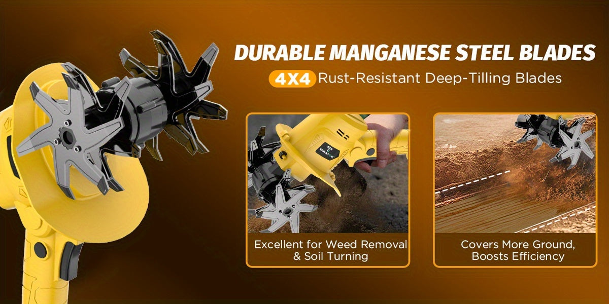 20V Cordless Tiller Cultivator, Electric Garden Tiller, Lightweight Handheld Tiller Cultivator, 9-inch Tilling Width & 6.6-inch Depth Rototiller, Equipped with 1 Or 2 Battery and Charger, Suitable for Turning Soil in Courtyar